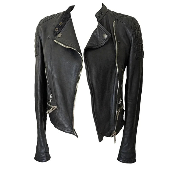 Burberry Brit Biker Jacket in Black Lambskin Leather Size 4 - Picture 4 of 16